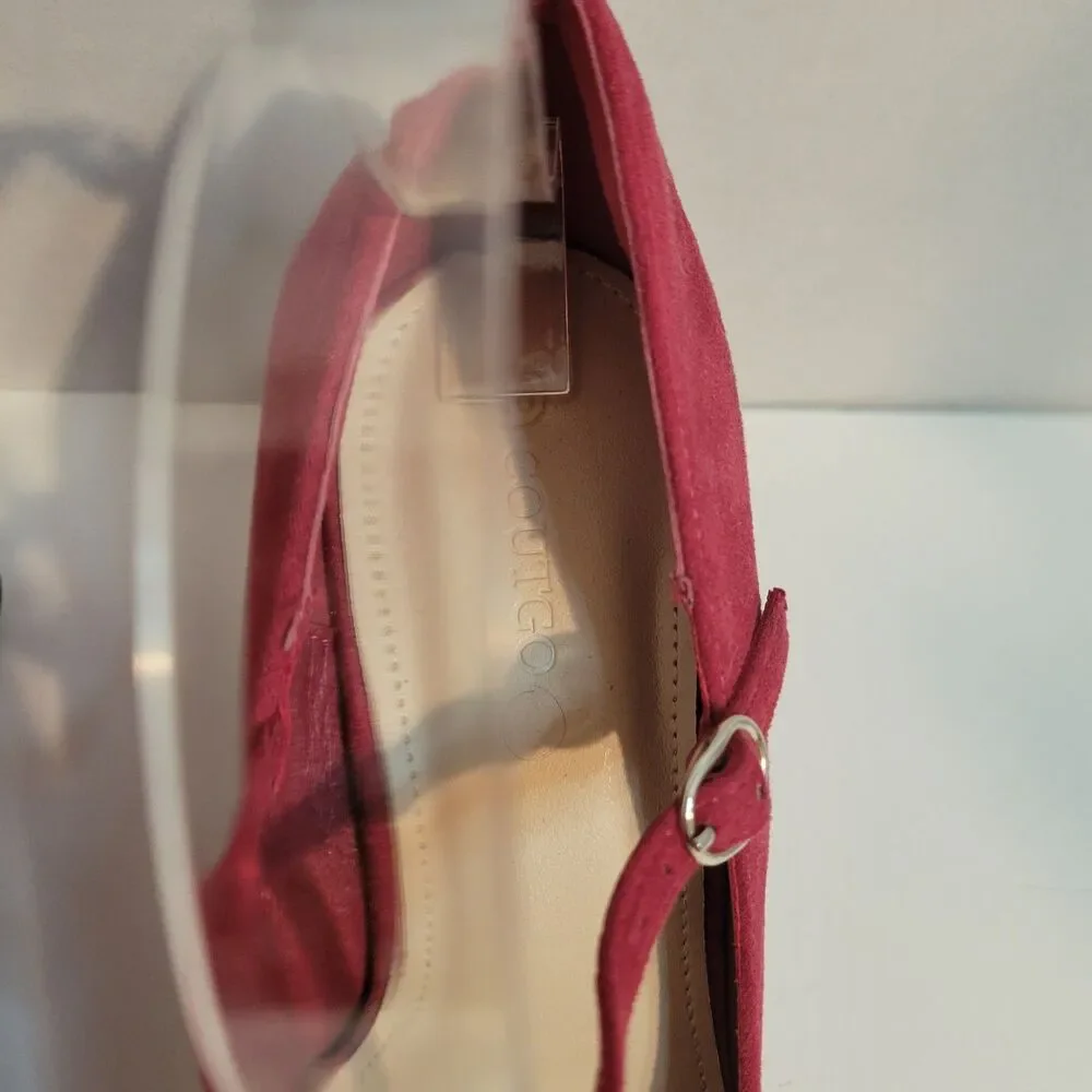 Coutgo Women’s Size 10 Red Mary Jane Wedge Heels Faux Suede Shoes